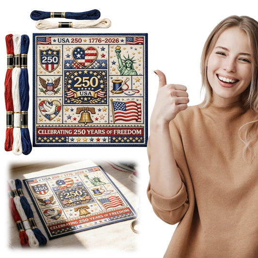 Independence Day - DIY Embroidery Cross Stitch Kit with Pattern Cotton Threads Needles Hoop 24x24CM/9.45x9.45in
