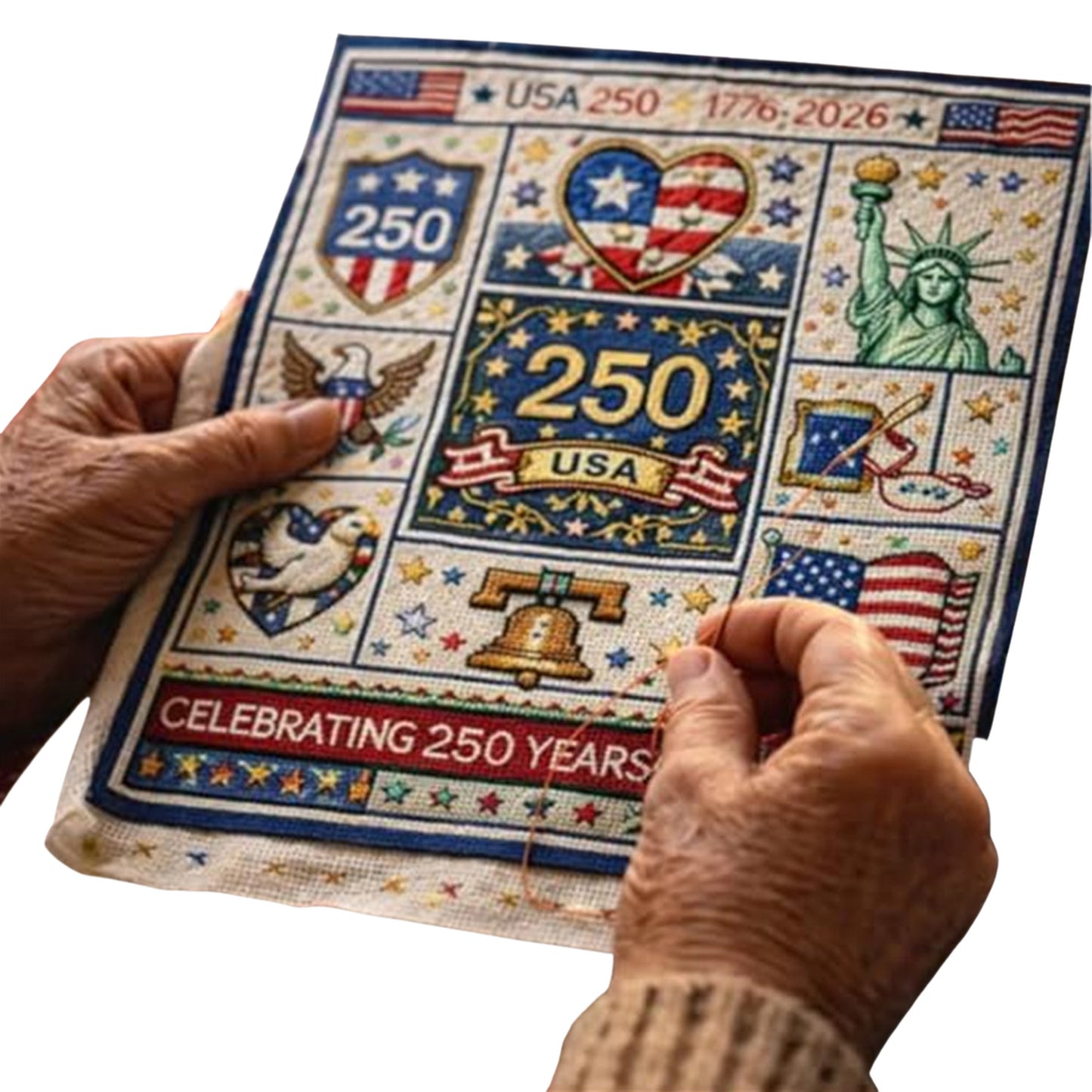 Independence Day - DIY Embroidery Cross Stitch Kit with Pattern Cotton Threads Needles Hoop 24x24CM/9.45x9.45in
