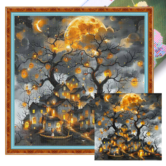 Town At Night - Full 18CT Stamped Cross Stitch 40x40CM - Huacan