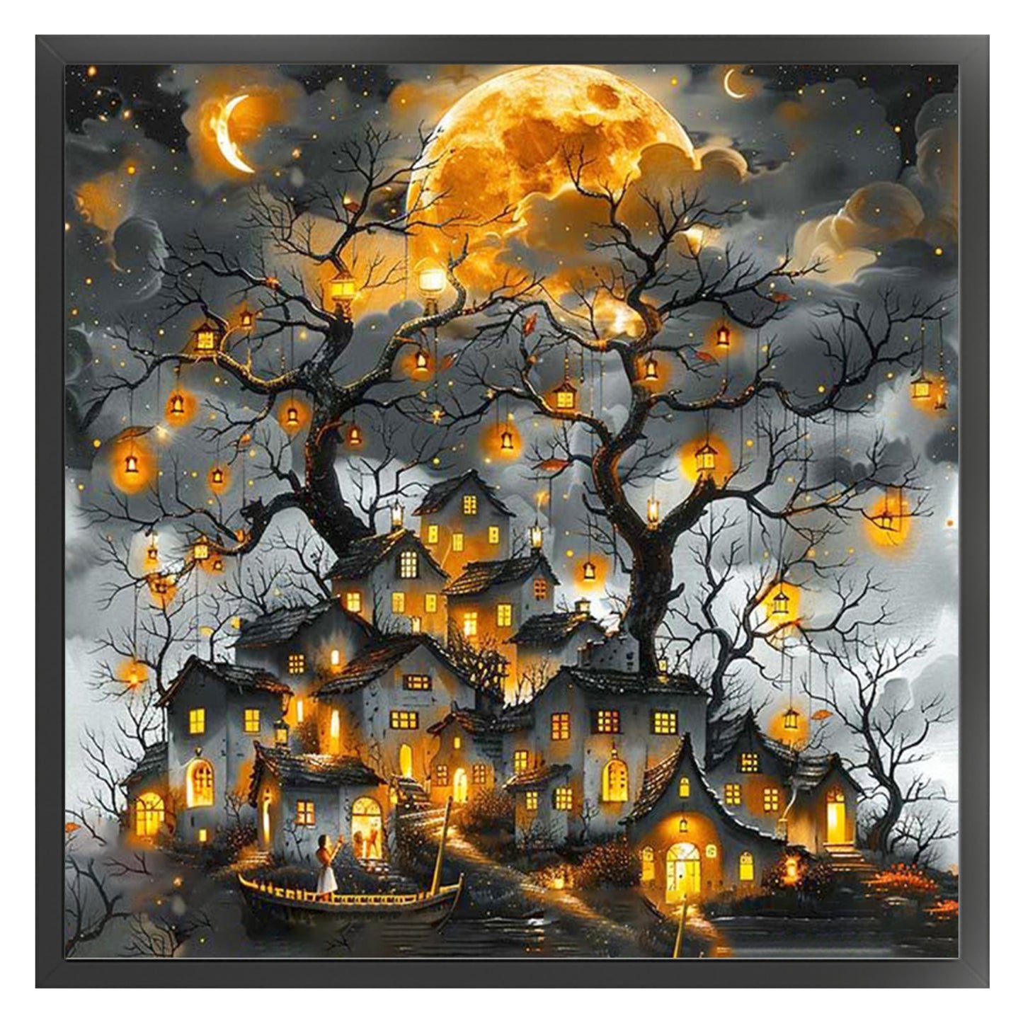Town At Night - Full 18CT Stamped Cross Stitch 40x40CM - Huacan
