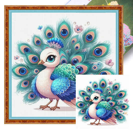 Lovely Peacock - Full 18CT Stamped Cross Stitch 20x20CM - Huacan