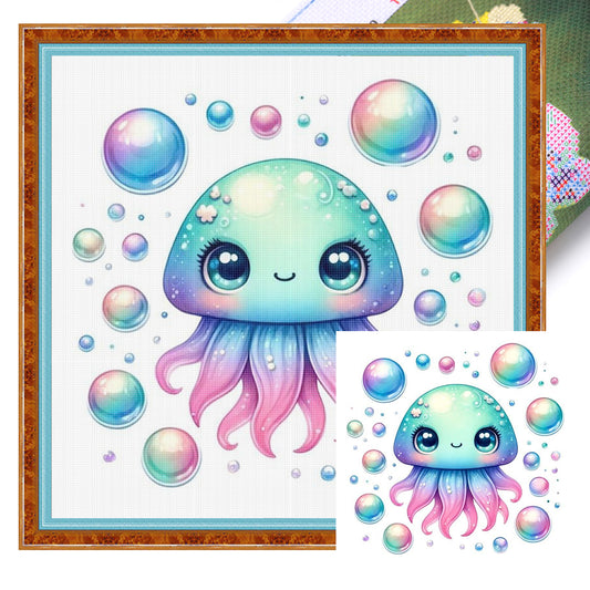Sweet Jellyfish - Full 18CT Stamped Cross Stitch 20x20CM - Huacan