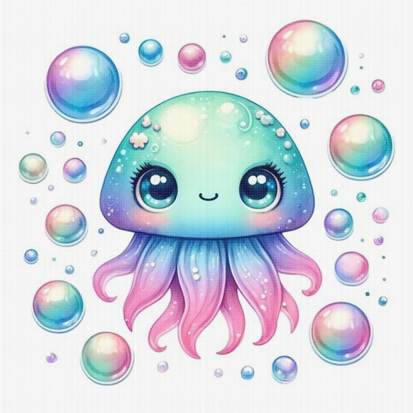 Sweet Jellyfish - Full 18CT Stamped Cross Stitch 20x20CM - Huacan