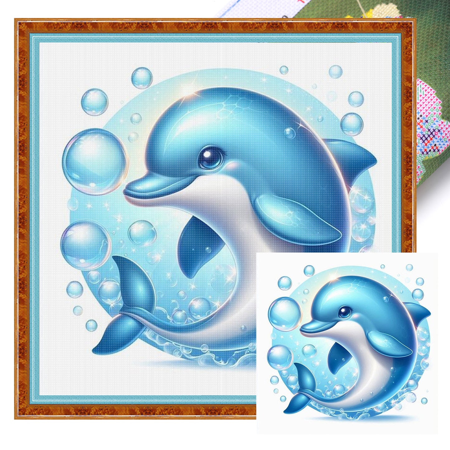 Charming Dolphin - Full 18CT Stamped Cross Stitch 20x20CM - Huacan