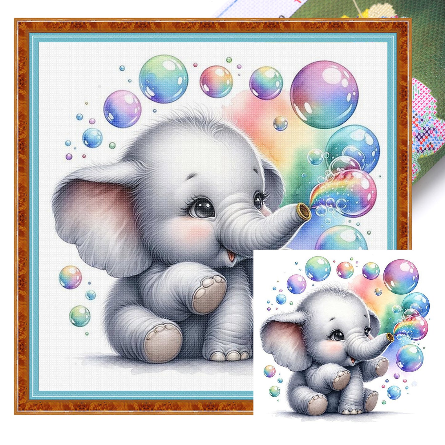 Adorable Baby Elephant - Full 18CT Stamped Cross Stitch 20x20CM - Huacan