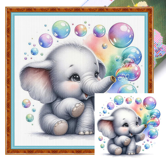 Adorable Baby Elephant - Full 18CT Stamped Cross Stitch 20x20CM - Huacan