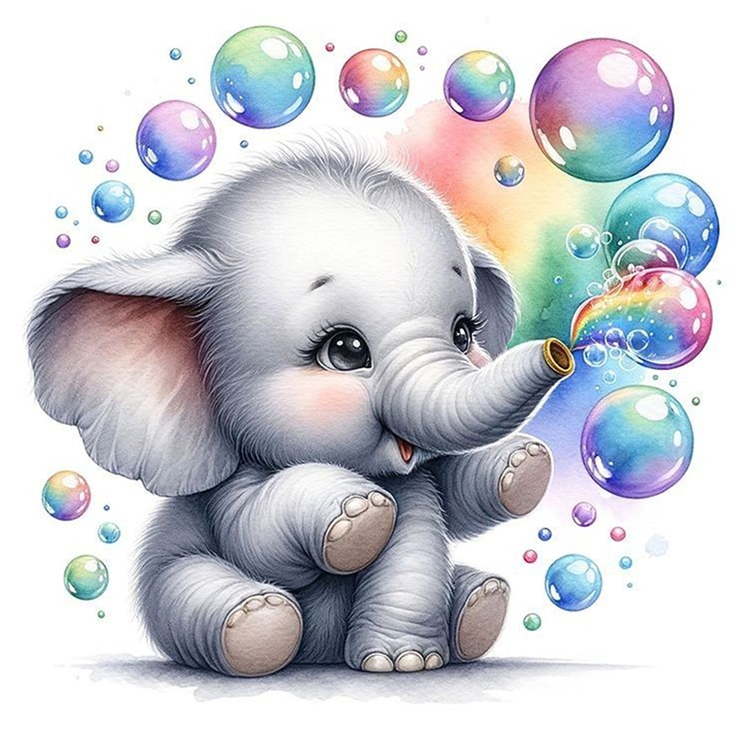 Adorable Baby Elephant - Full 18CT Stamped Cross Stitch 20x20CM - Huacan