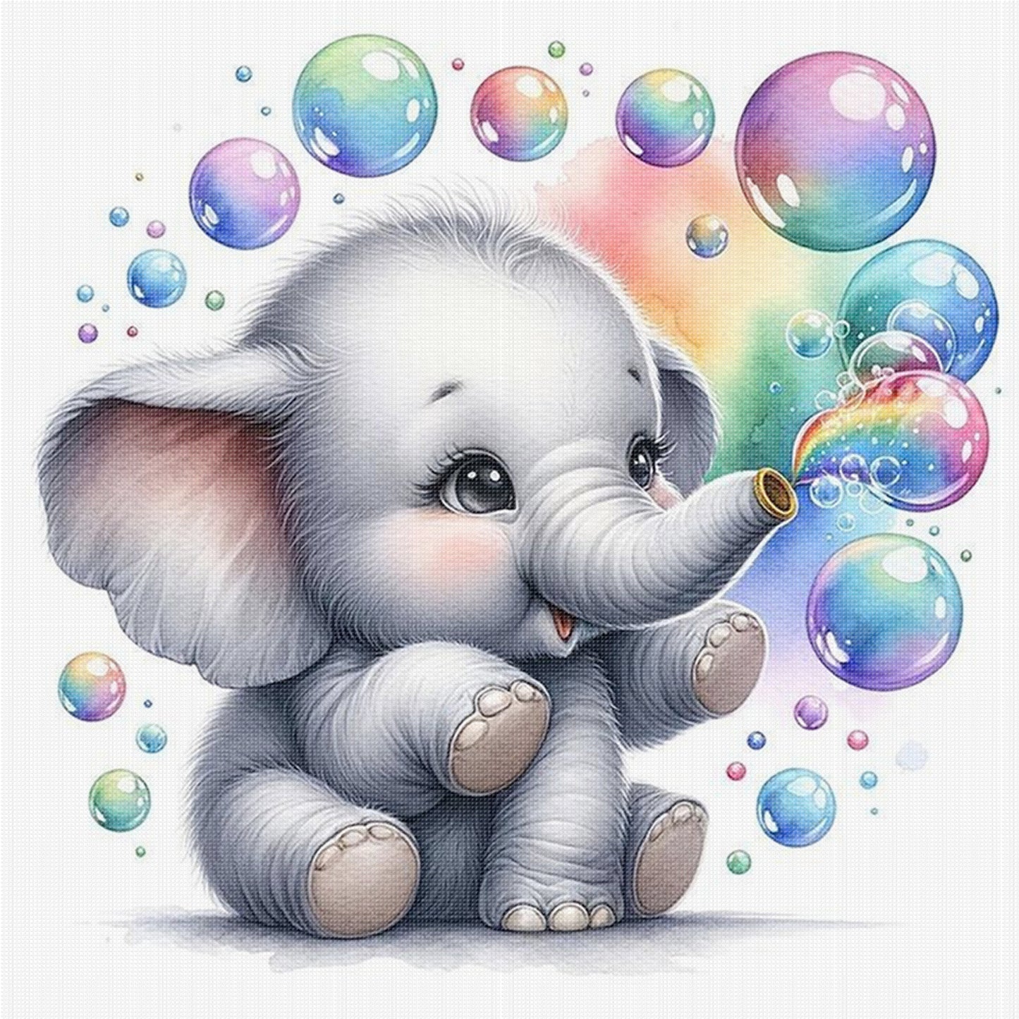 Adorable Baby Elephant - Full 18CT Stamped Cross Stitch 20x20CM - Huacan