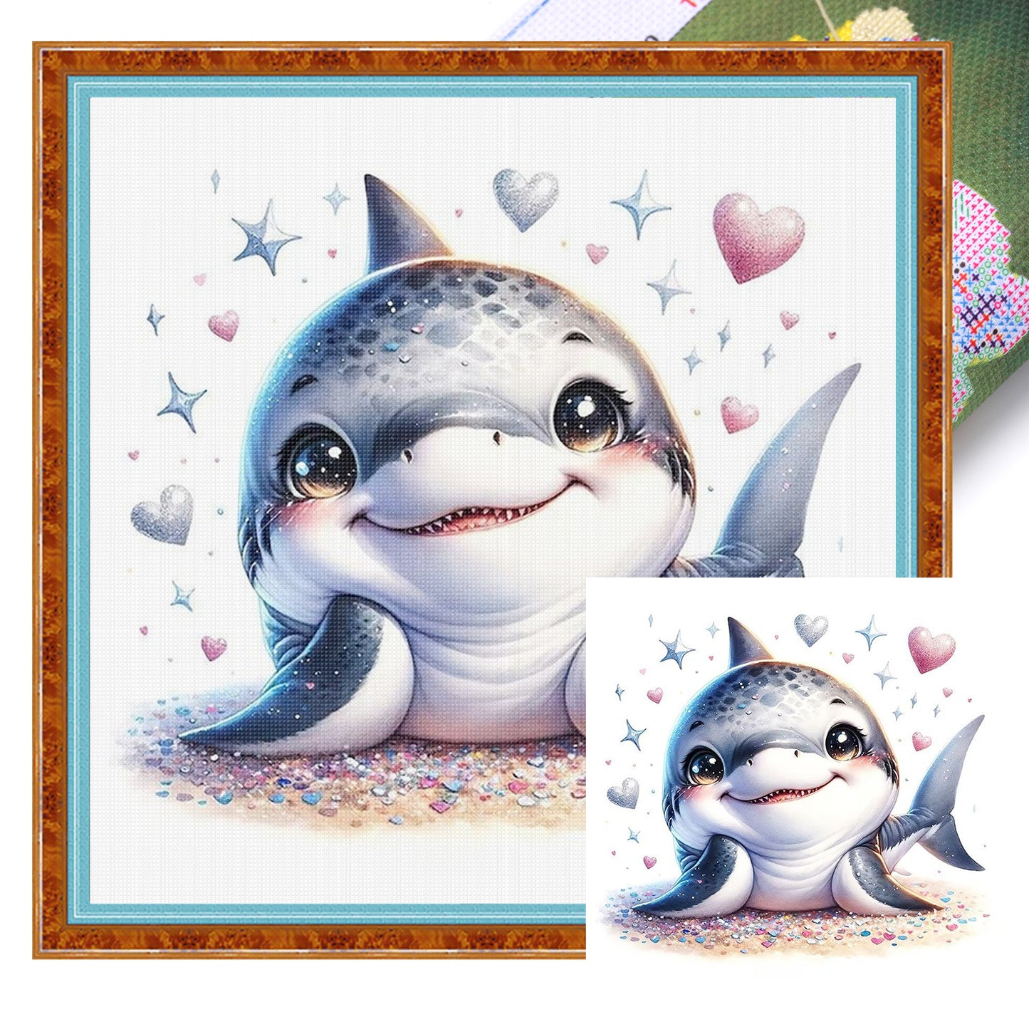 Cute Shark Cub - Full 18CT Stamped Cross Stitch 20x20CM - Huacan