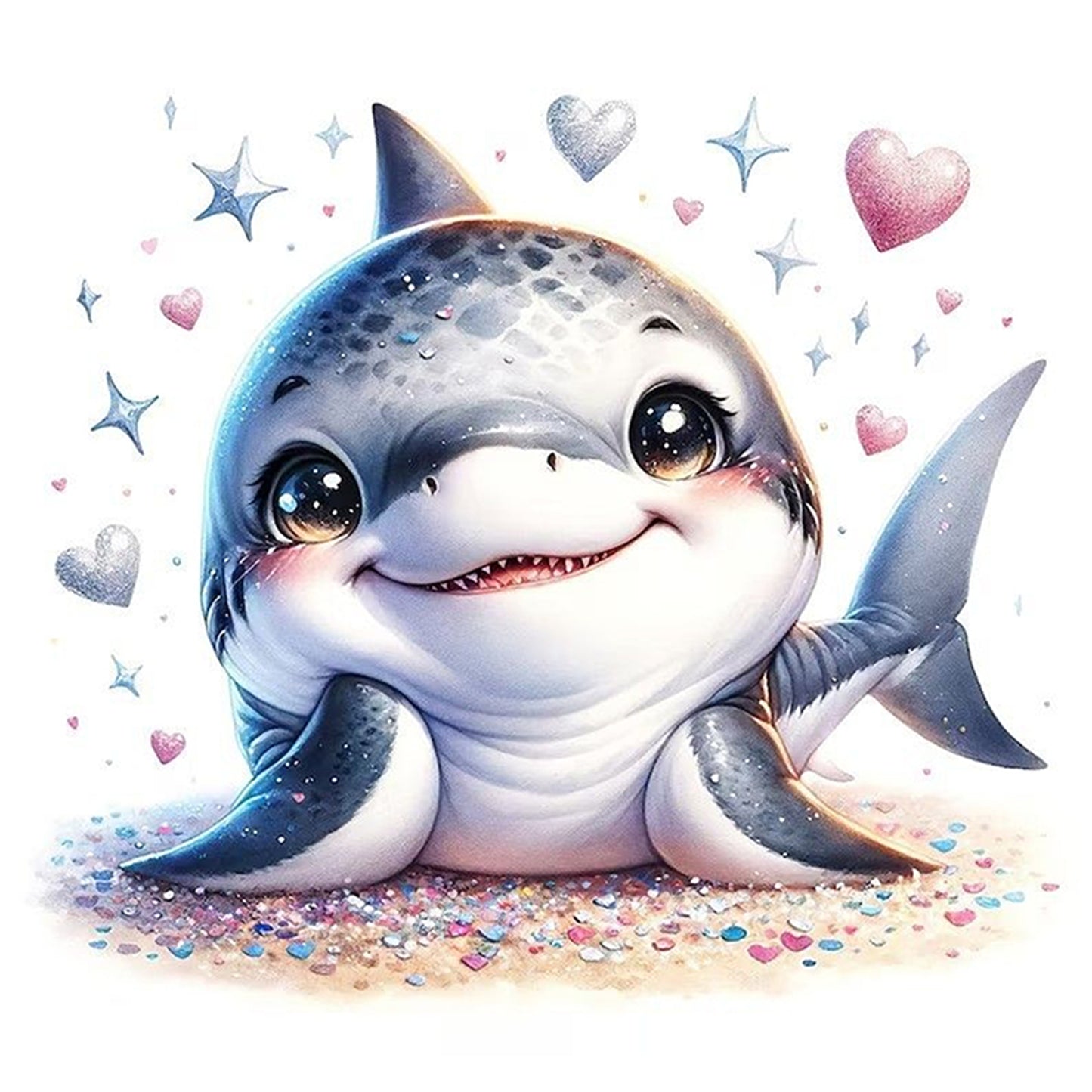 Cute Shark Cub - Full 18CT Stamped Cross Stitch 20x20CM - Huacan