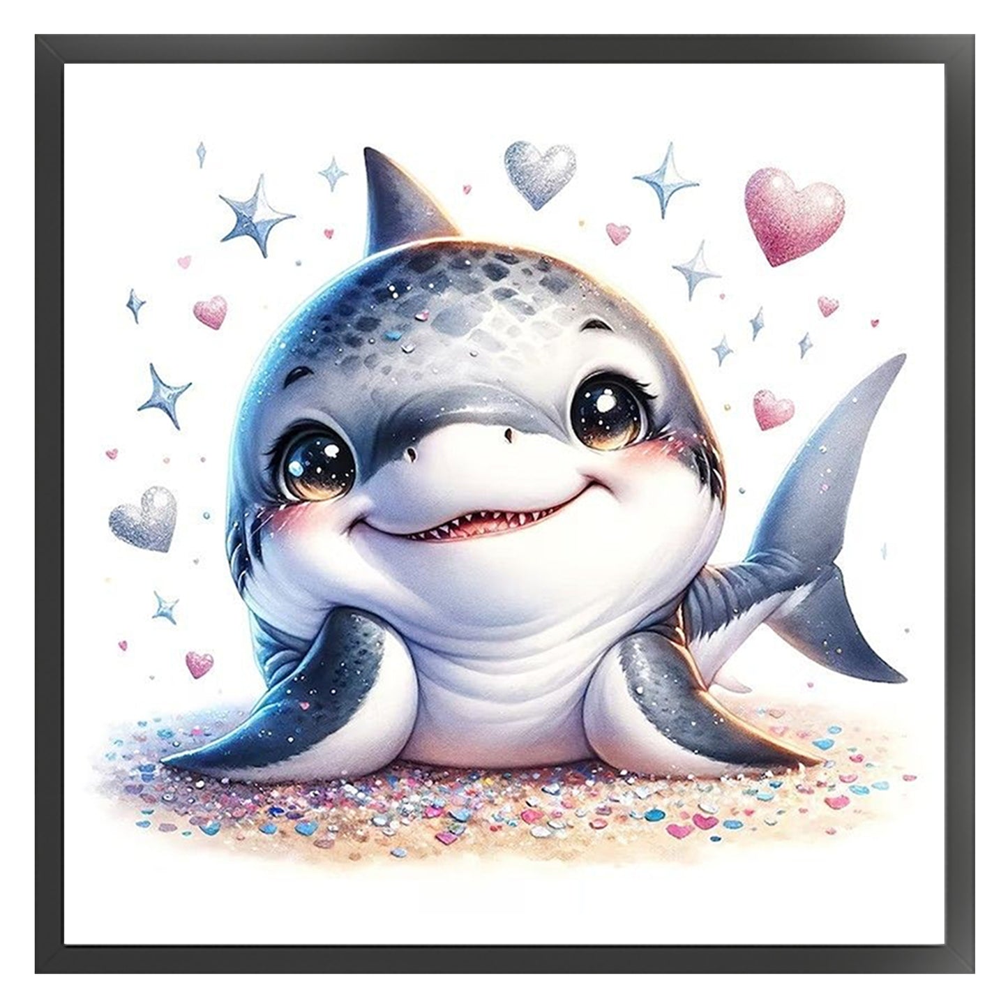 Cute Shark Cub - Full 18CT Stamped Cross Stitch 20x20CM - Huacan