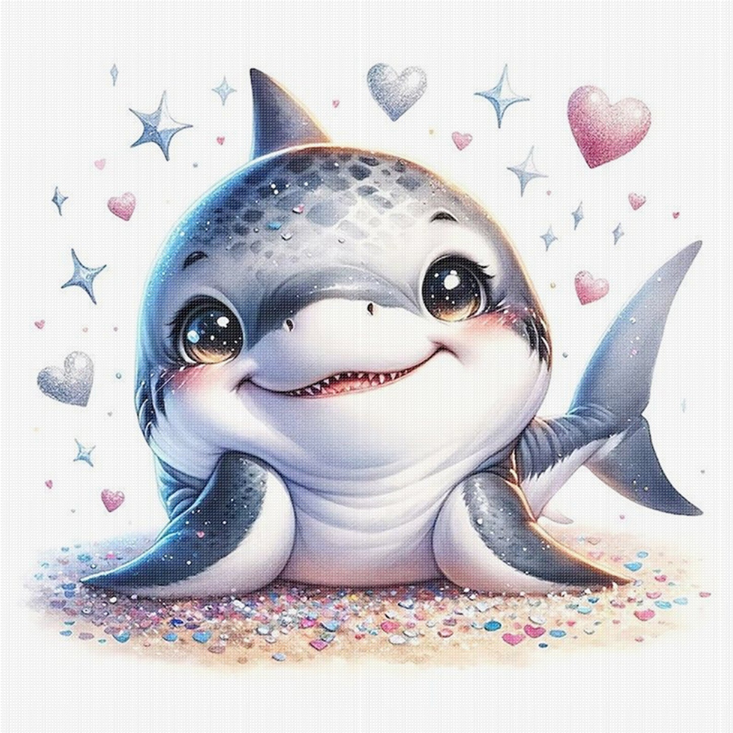 Cute Shark Cub - Full 18CT Stamped Cross Stitch 20x20CM - Huacan