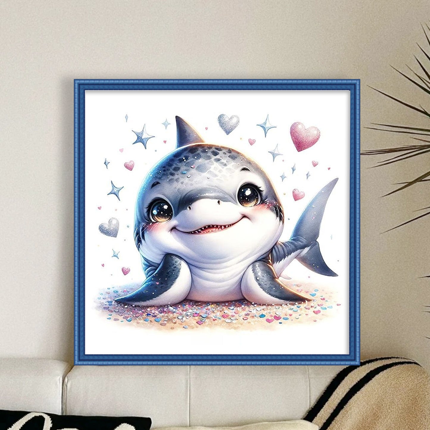 Cute Shark Cub - Full 18CT Stamped Cross Stitch 20x20CM - Huacan