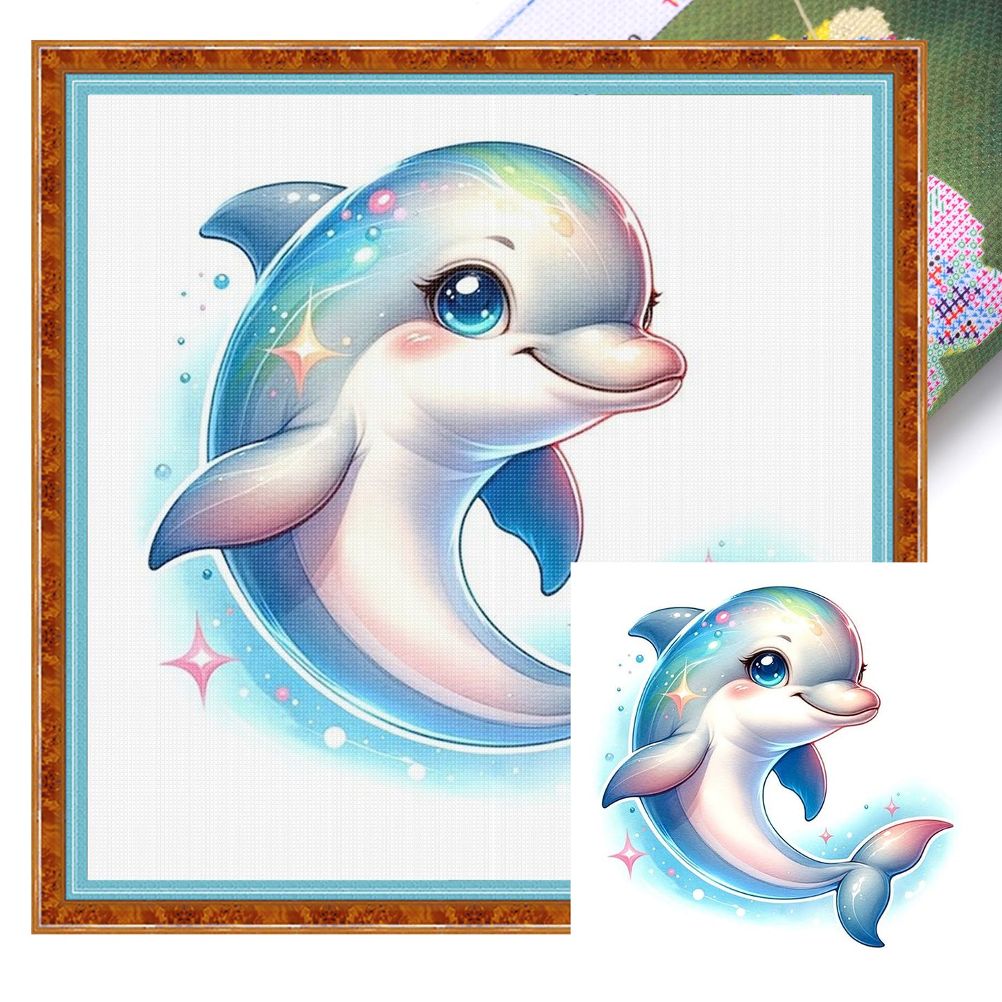 Magical Dolphin - Full 18CT Stamped Cross Stitch 20x20CM - Huacan
