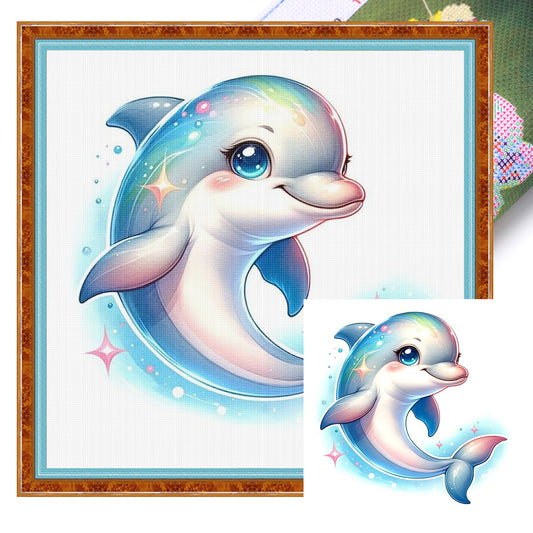 Magical Dolphin - Full 18CT Stamped Cross Stitch 20x20CM - Huacan