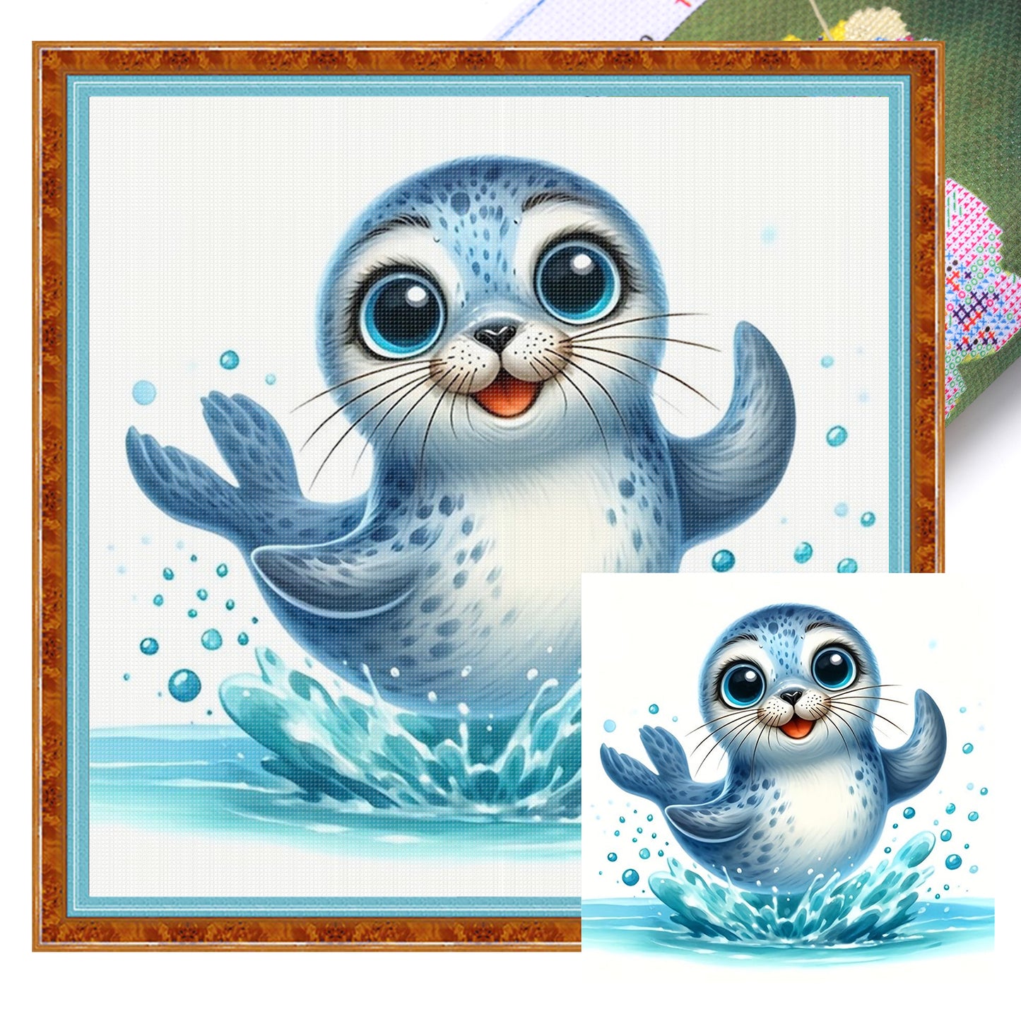 Playful Sea Lion - Full 18CT Stamped Cross Stitch 20x20CM - Huacan
