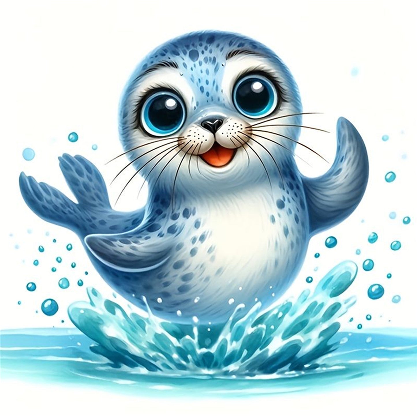 Playful Sea Lion - Full 18CT Stamped Cross Stitch 20x20CM - Huacan