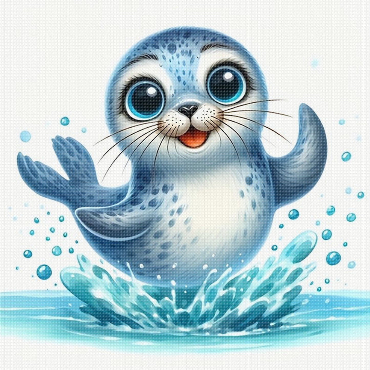 Playful Sea Lion - Full 18CT Stamped Cross Stitch 20x20CM - Huacan