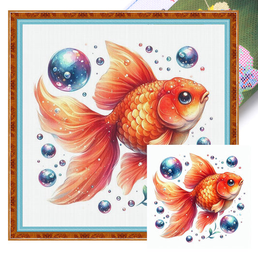 Beautiful Goldfish - Full 18CT Stamped Cross Stitch 20x20CM - Huacan