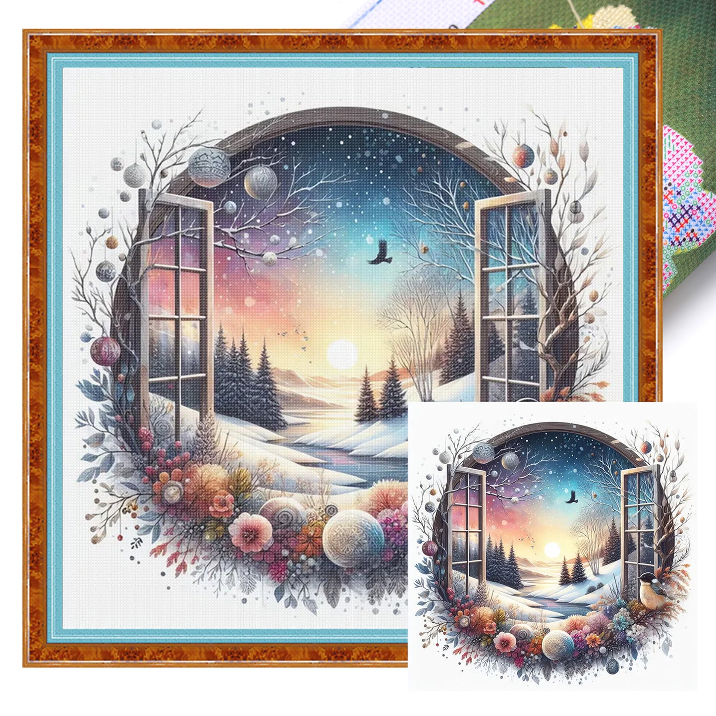 Winter Window - Full 11CT Stamped Cross Stitch 40x40CM - Huacan