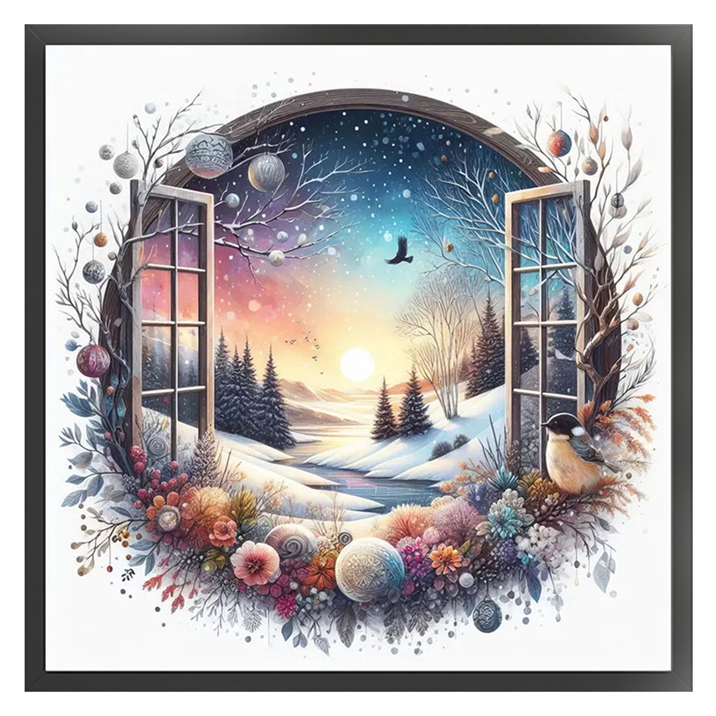 Winter Window - Full 11CT Stamped Cross Stitch 40x40CM - Huacan