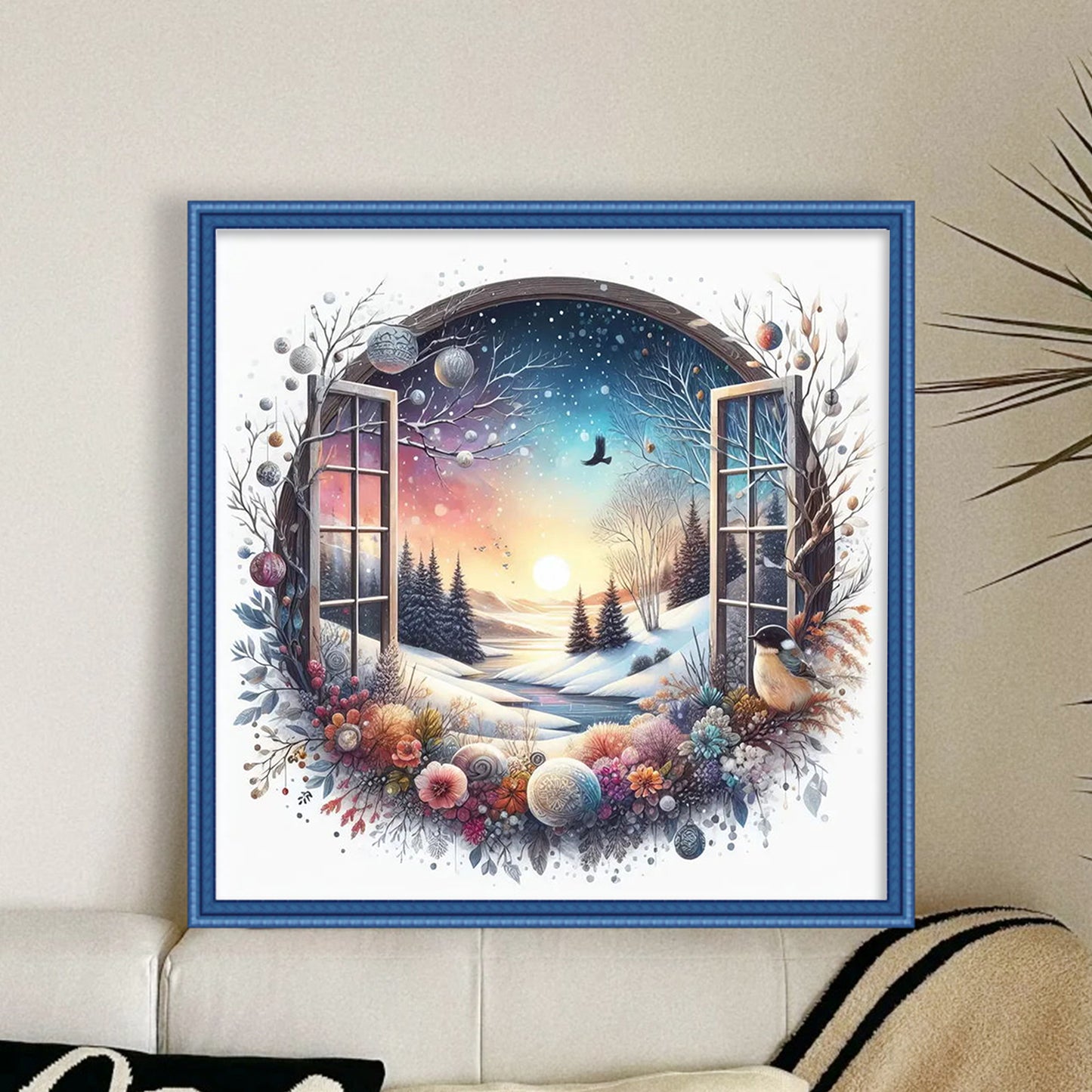 Winter Window - Full 11CT Stamped Cross Stitch 40x40CM - Huacan