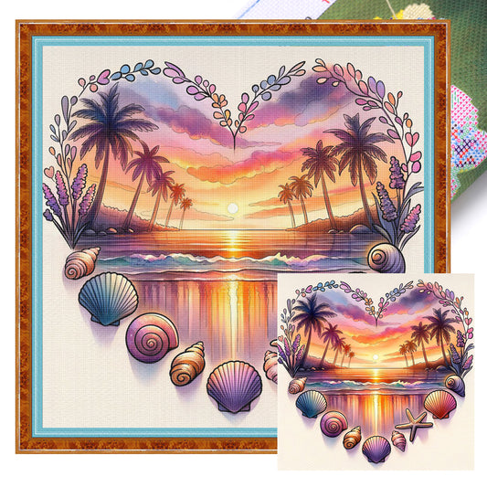 Sunset Heart - Full 18CT Stamped Cross Stitch 30x30CM - Huacan