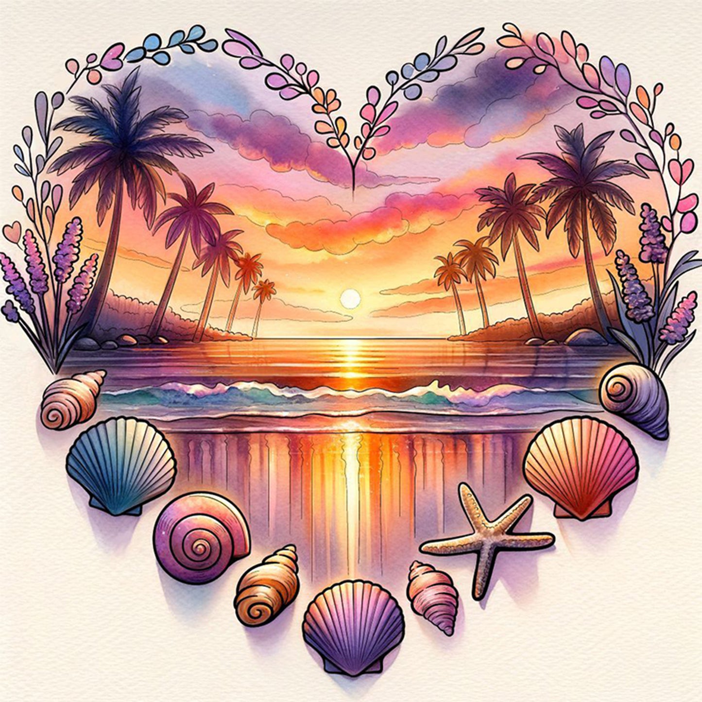Sunset Heart - Full 18CT Stamped Cross Stitch 30x30CM - Huacan
