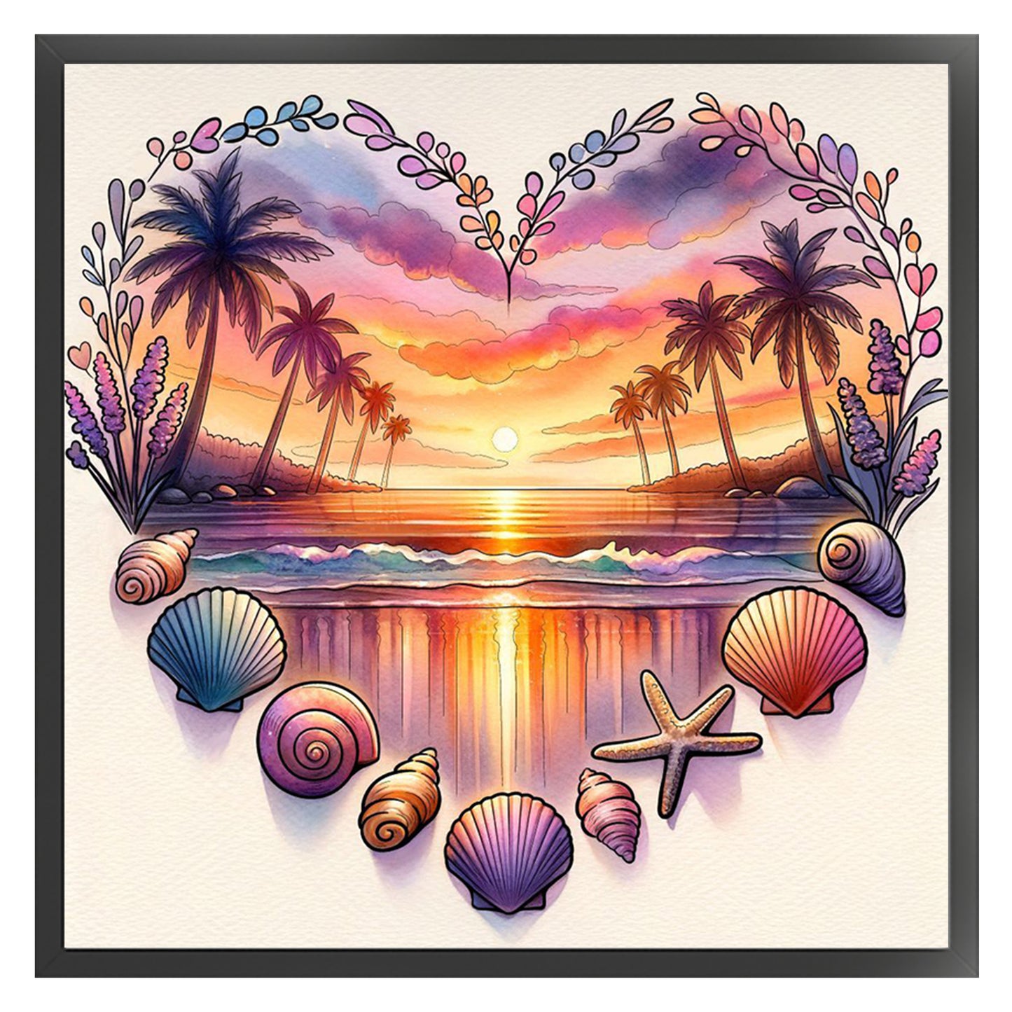 Sunset Heart - Full 18CT Stamped Cross Stitch 30x30CM - Huacan