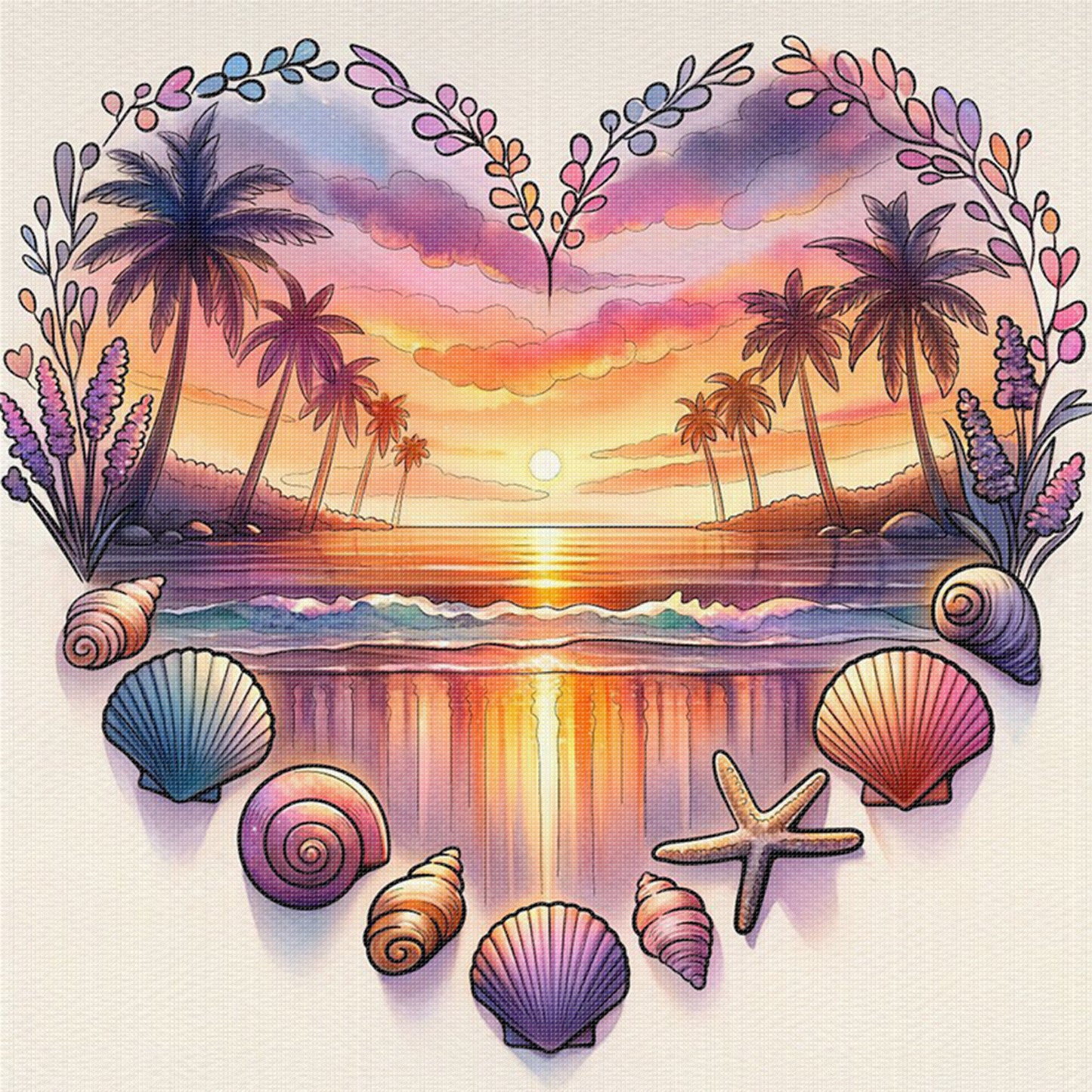 Sunset Heart - Full 18CT Stamped Cross Stitch 30x30CM - Huacan