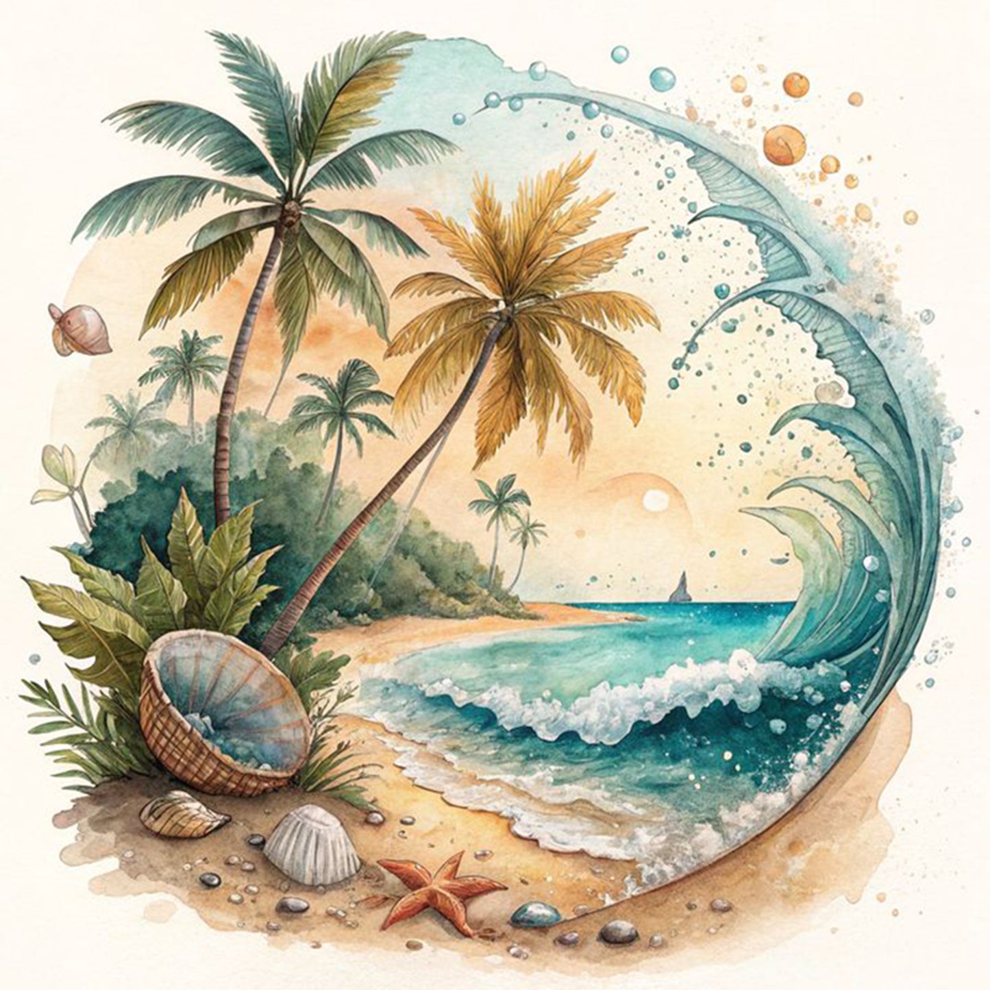 Beach Wave - Full 18CT Stamped Cross Stitch 30x30CM - Huacan