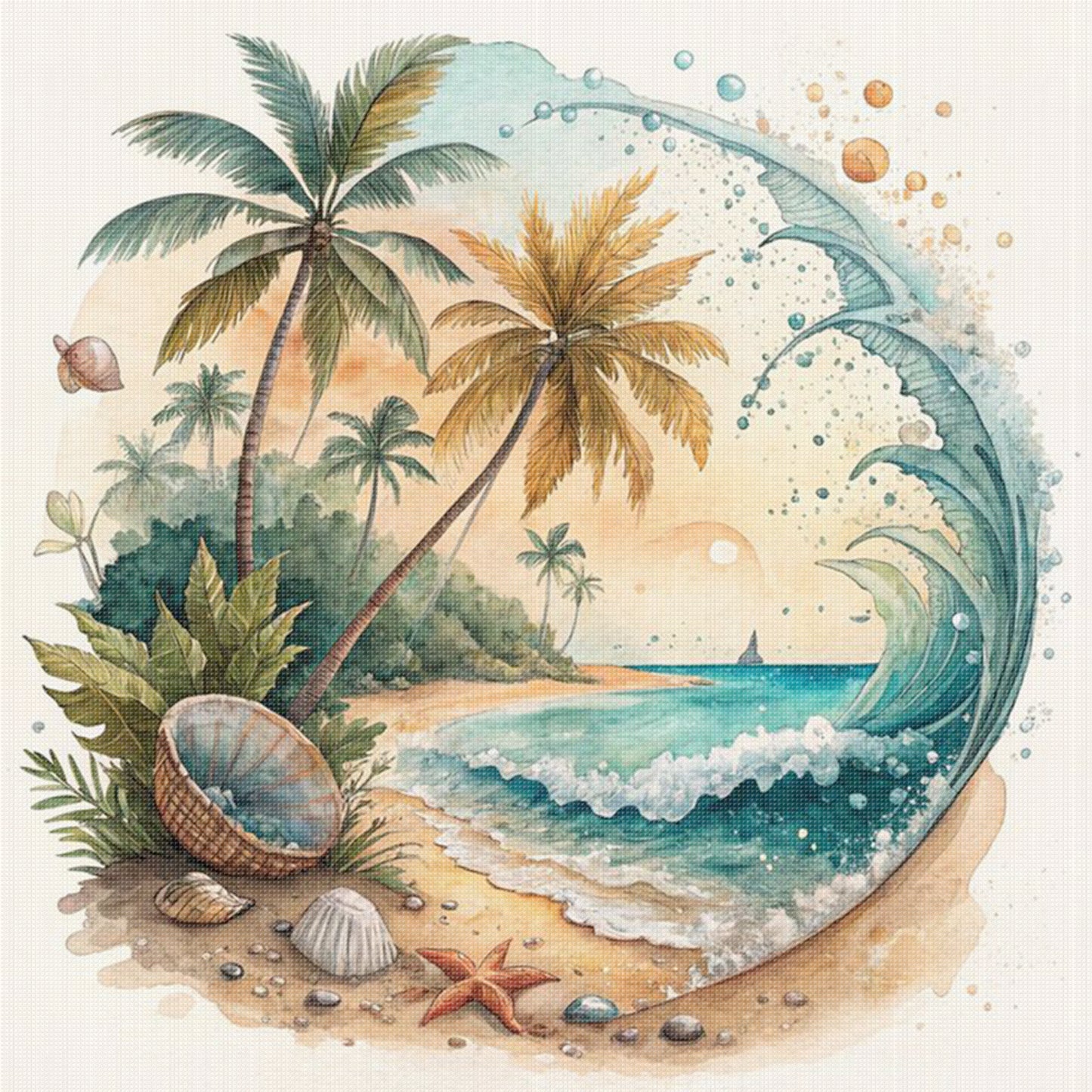 Beach Wave - Full 18CT Stamped Cross Stitch 30x30CM - Huacan