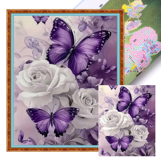 Purple Butterfly - Full 11CT Stamped Cross Stitch 40x50CM - Huacan
