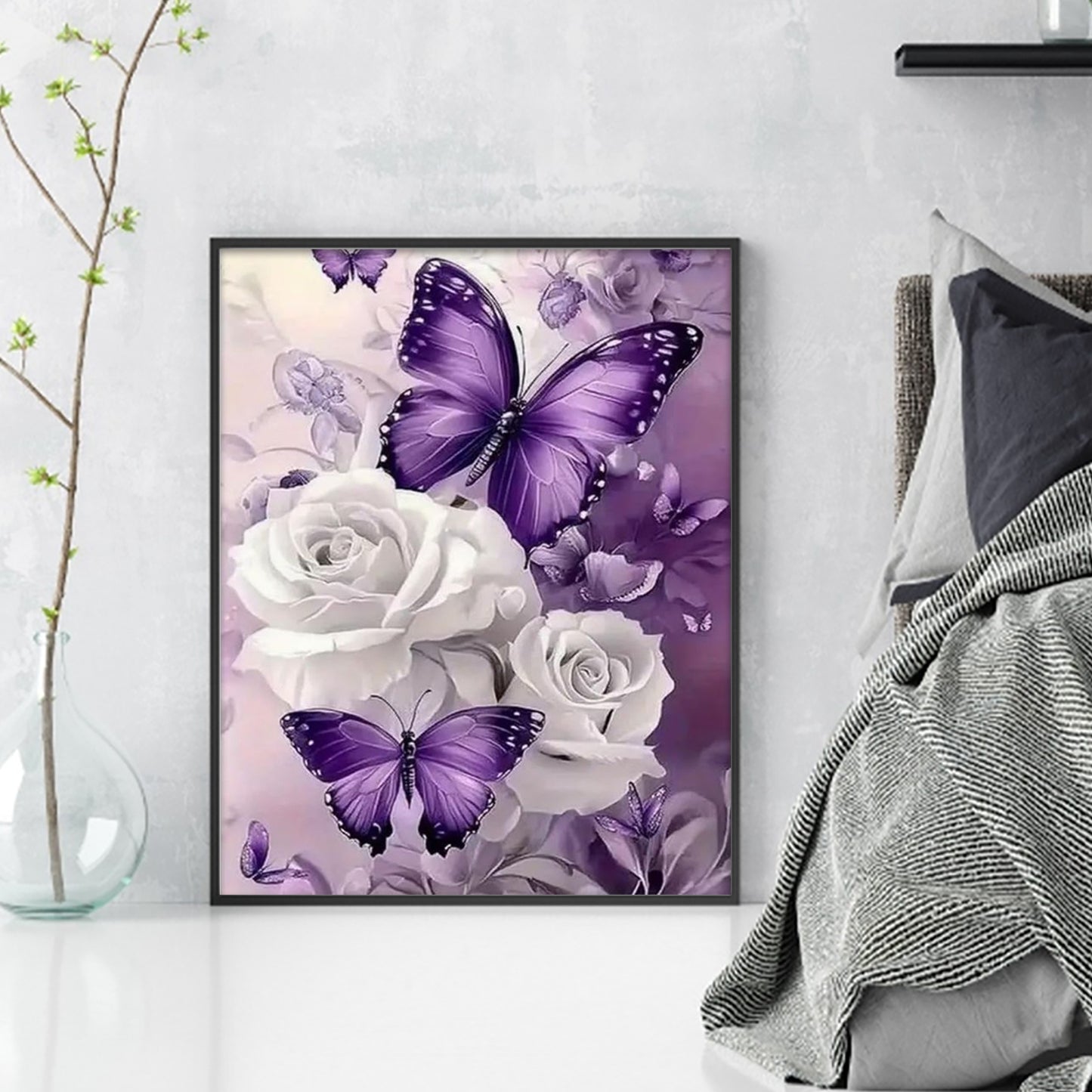 Purple Butterfly - Full 11CT Stamped Cross Stitch 40x50CM - Huacan