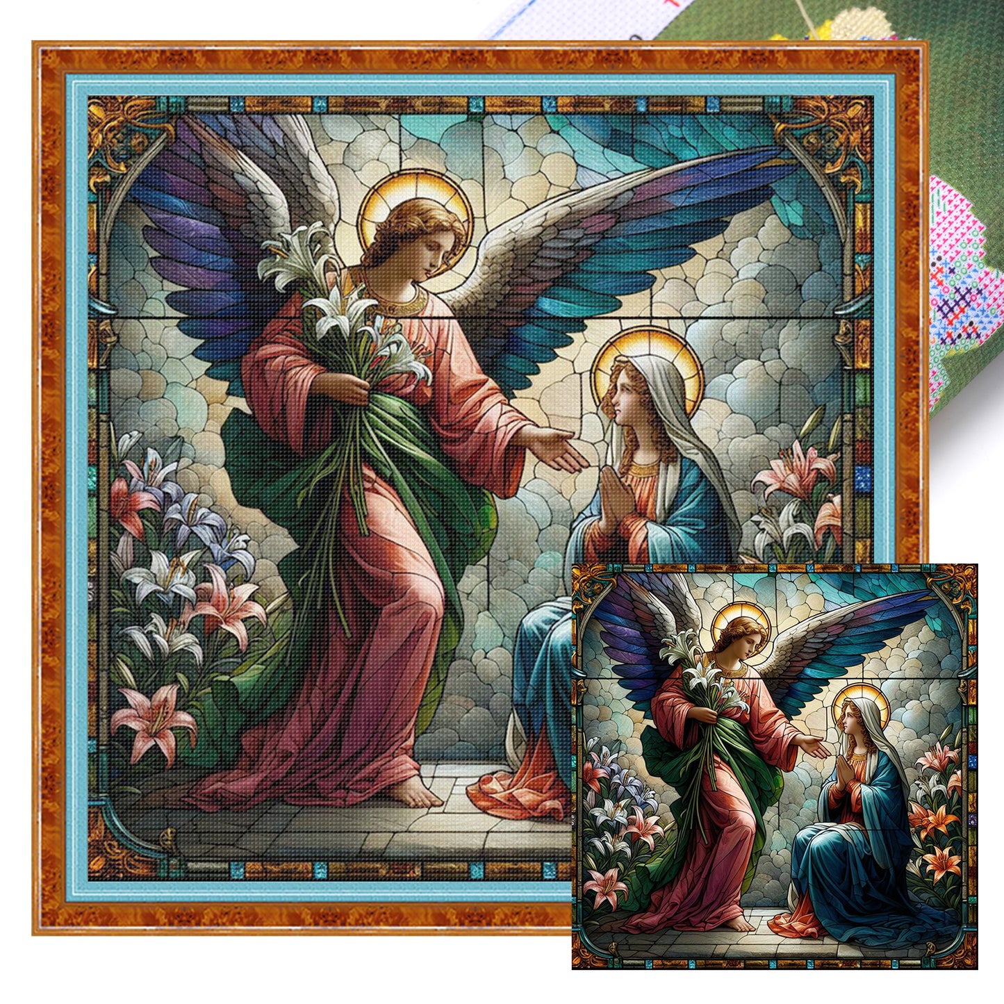 Glass Painting - Virgin Mary And Angels - Full 11CT Stamped Cross Stitch 45x45CM - Yishu