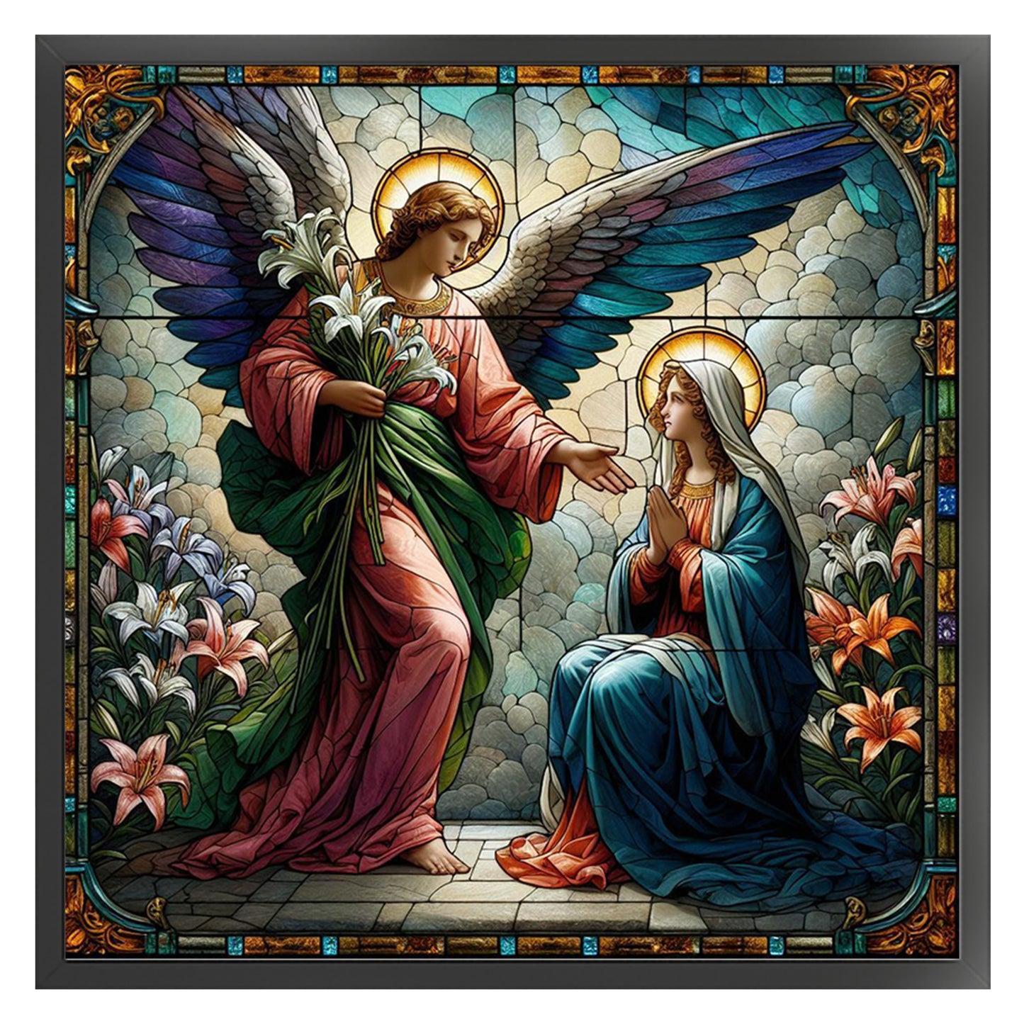 Glass Painting - Virgin Mary And Angels - Full 11CT Stamped Cross Stitch 45x45CM - Yishu