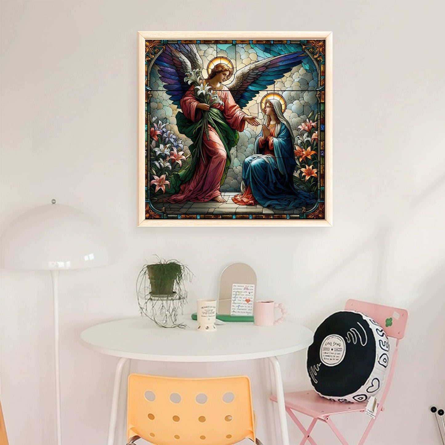 Glass Painting - Virgin Mary And Angels - Full 11CT Stamped Cross Stitch 45x45CM - Yishu