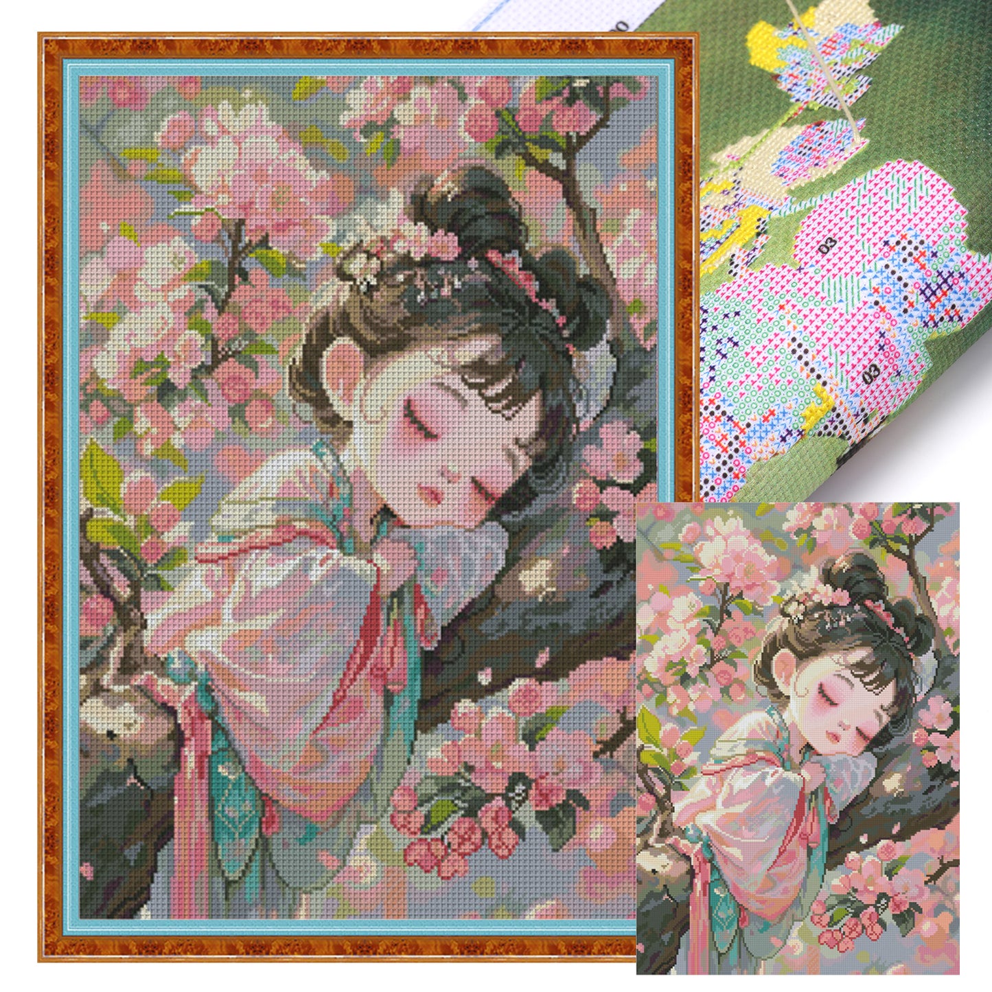 Ancient Style Maiden With Cherry Blossoms - Full 11CT Stamped Cross Stitch 50x70CM - Mona Lisa