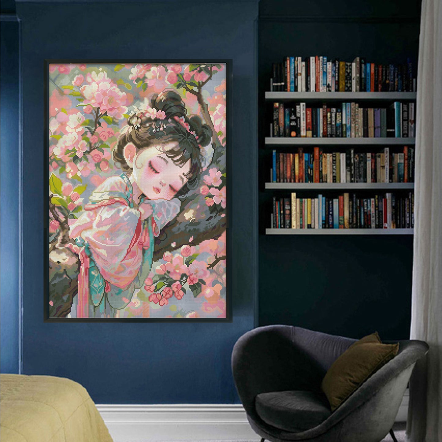Ancient Style Maiden With Cherry Blossoms - Full 11CT Stamped Cross Stitch 50x70CM - Mona Lisa