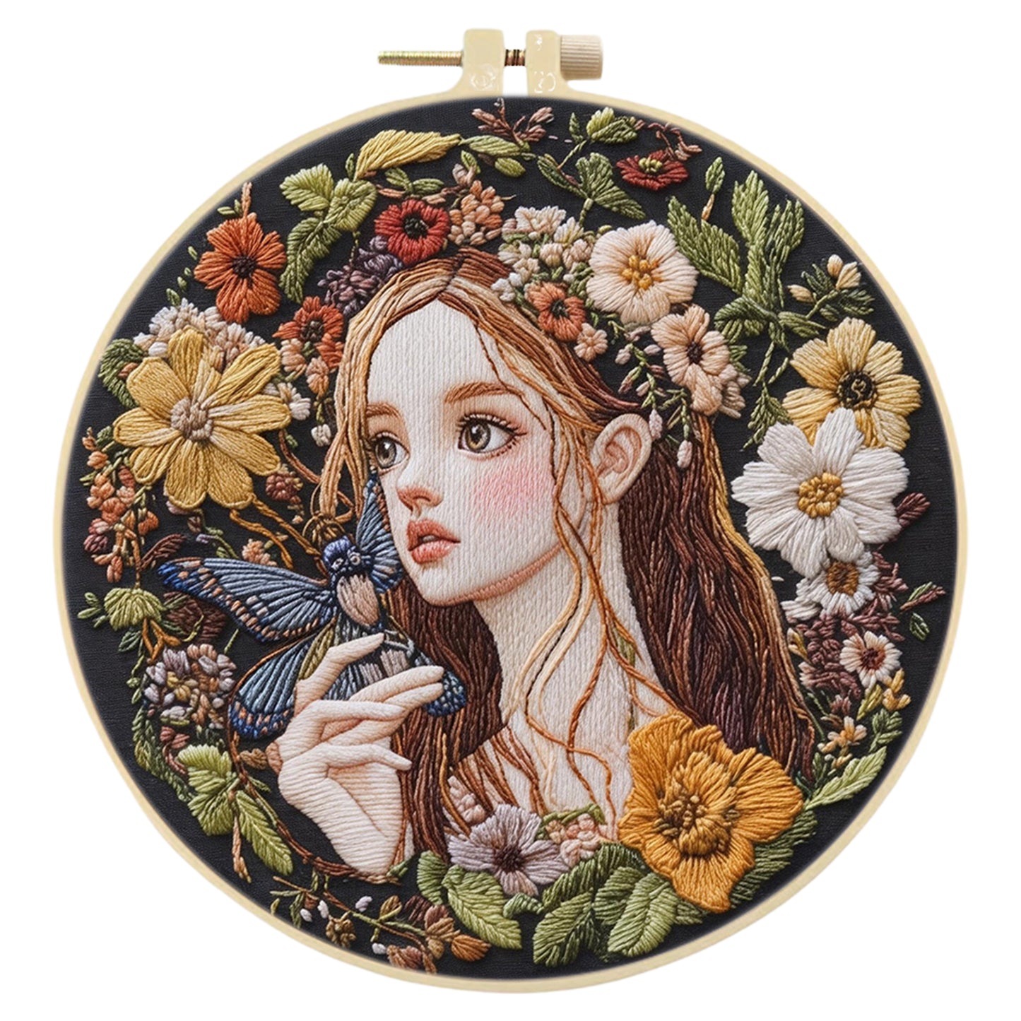 Butterfly Girl - DIY Embroidery Cross Stitch Kit with Pattern Cotton Threads Needles Hoop 30x30CM/11.81x11.81in