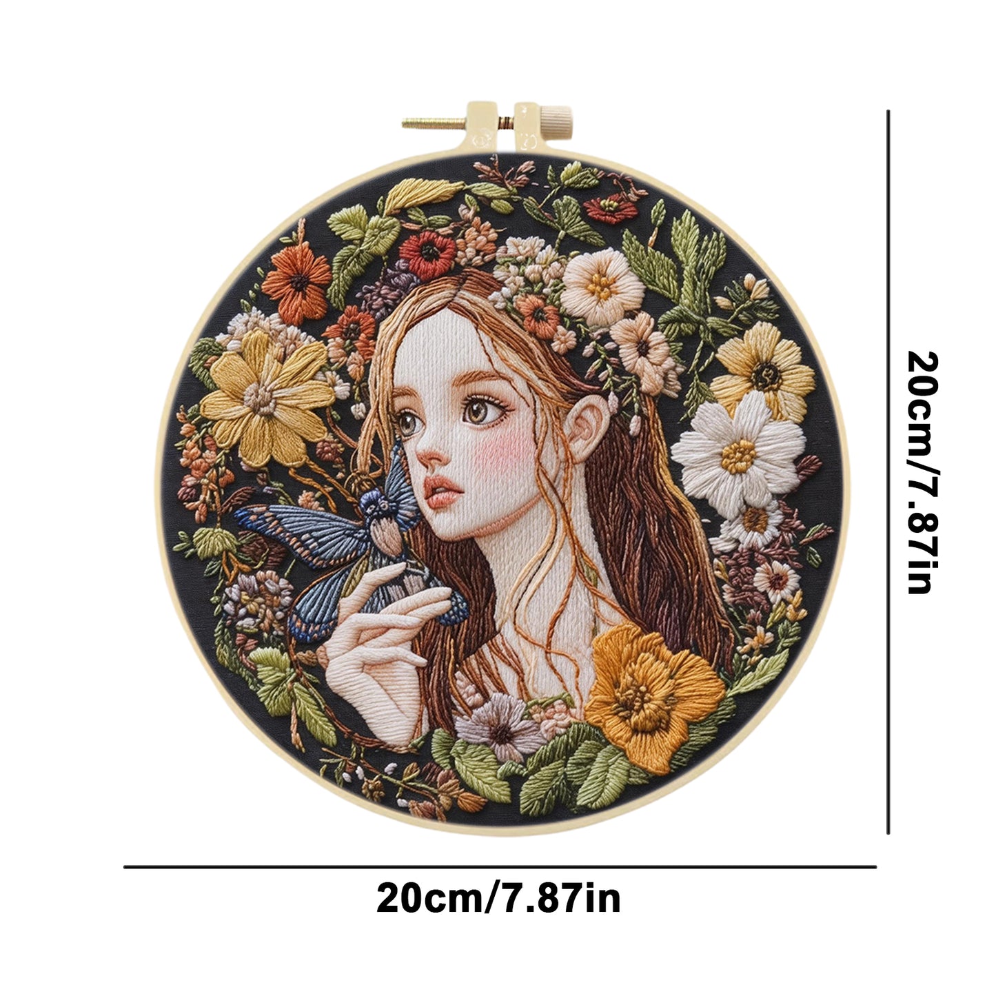 Butterfly Girl - DIY Embroidery Cross Stitch Kit with Pattern Cotton Threads Needles Hoop 30x30CM/11.81x11.81in