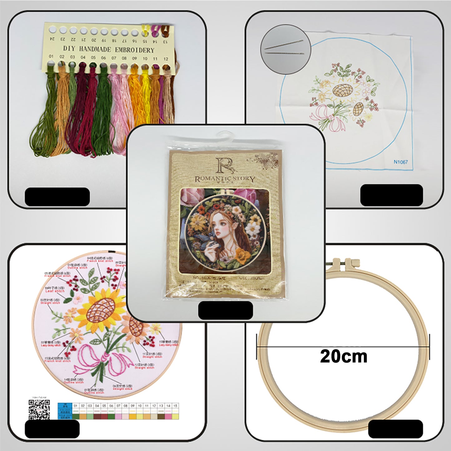 Butterfly Girl - DIY Embroidery Cross Stitch Kit with Pattern Cotton Threads Needles Hoop 30x30CM/11.81x11.81in