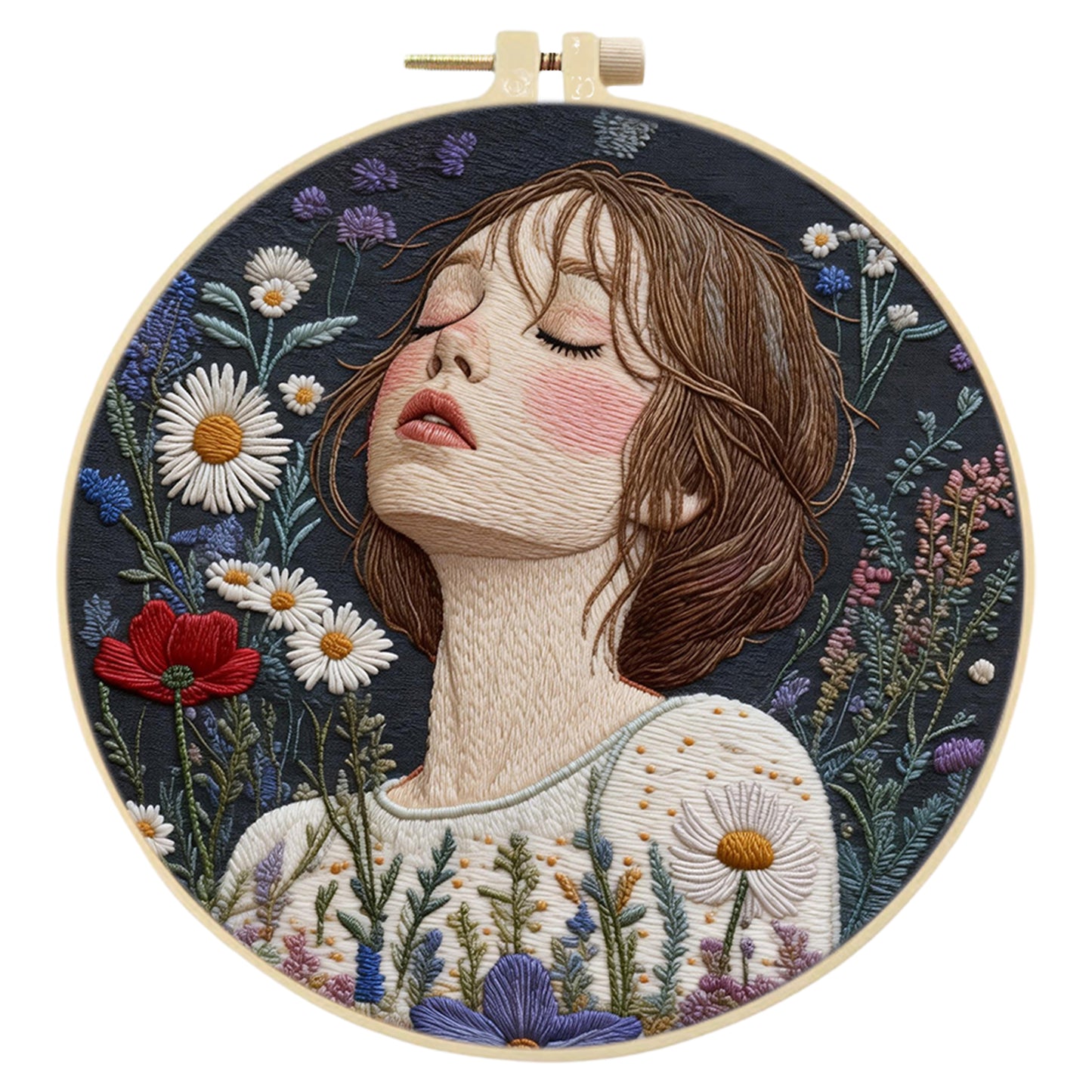 Meadow Girl - DIY Embroidery Cross Stitch Kit with Pattern Cotton Threads Needles Hoop 30x30CM/11.81x11.81in