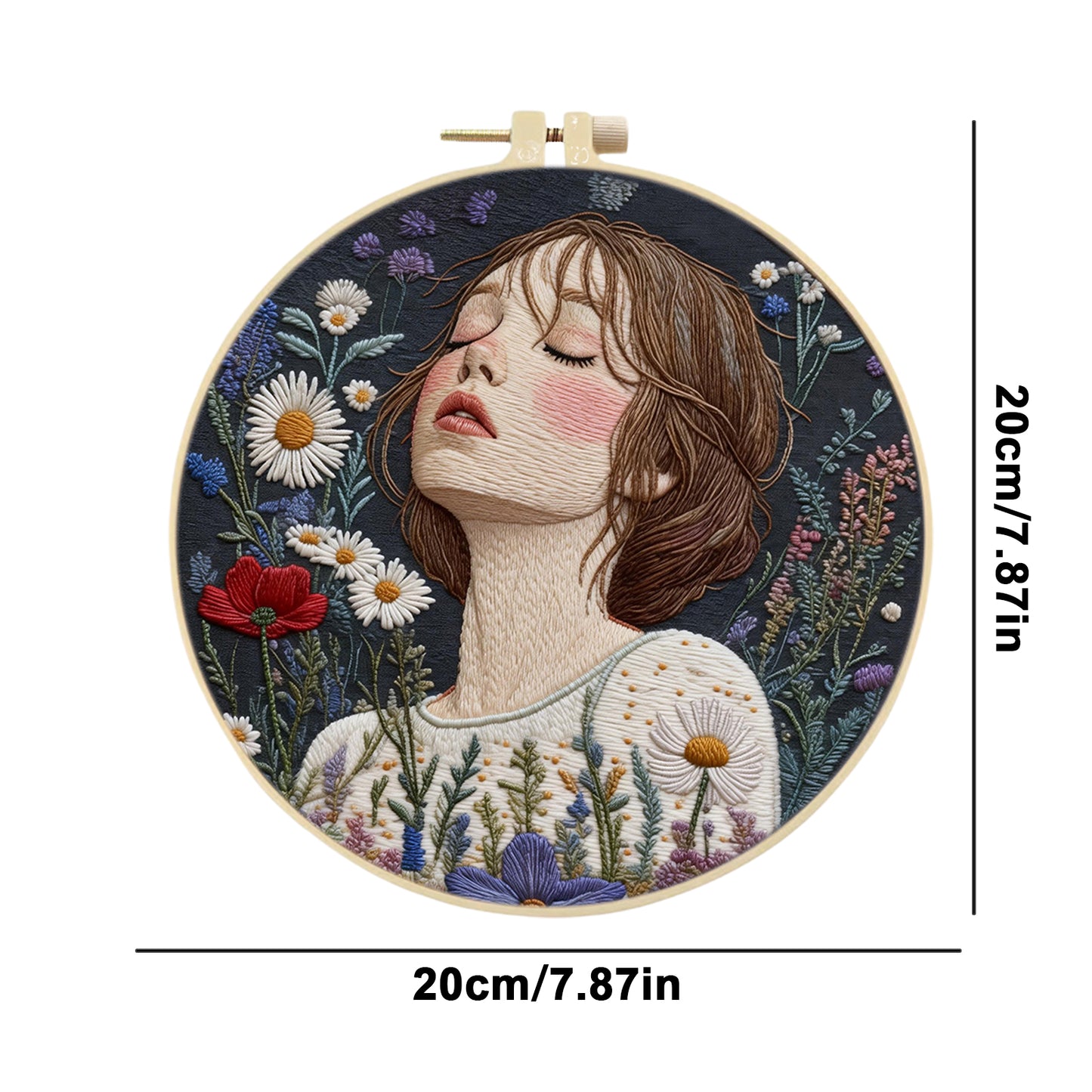 Meadow Girl - DIY Embroidery Cross Stitch Kit with Pattern Cotton Threads Needles Hoop 30x30CM/11.81x11.81in