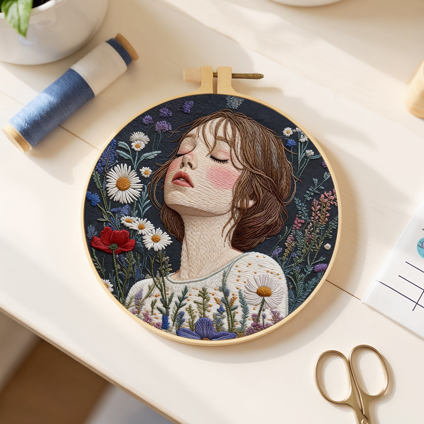Meadow Girl - DIY Embroidery Cross Stitch Kit with Pattern Cotton Threads Needles Hoop 30x30CM/11.81x11.81in