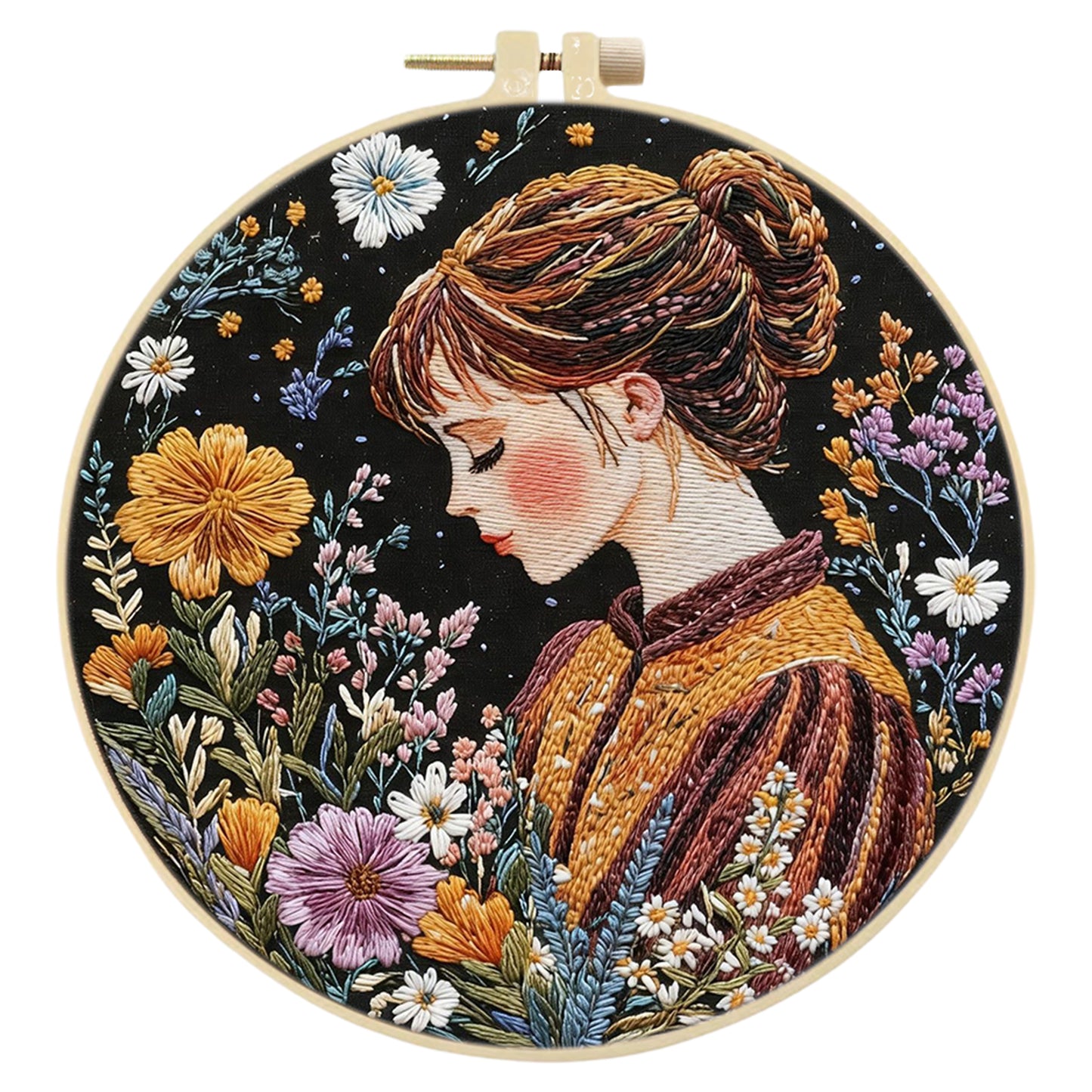 Autumn Girl - DIY Embroidery Cross Stitch Kit with Pattern Cotton Threads Needles Hoop 30x30CM/11.81x11.81in