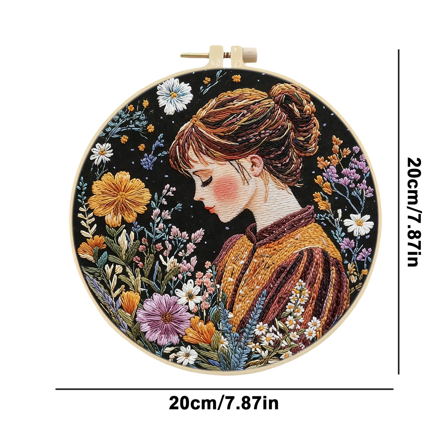 Autumn Girl - DIY Embroidery Cross Stitch Kit with Pattern Cotton Threads Needles Hoop 30x30CM/11.81x11.81in