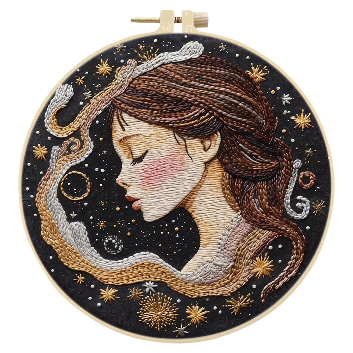 Star Girl - DIY Embroidery Cross Stitch Kit with Pattern Cotton Threads Needles Hoop 30x30CM/11.81x11.81in