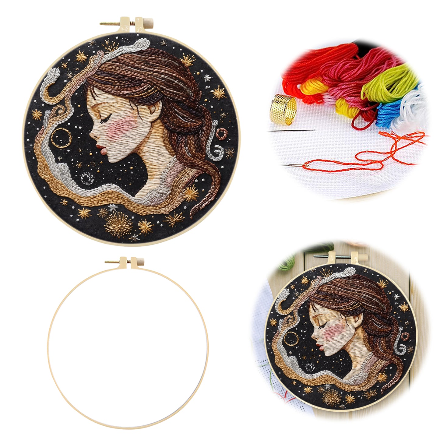 Star Girl - DIY Embroidery Cross Stitch Kit with Pattern Cotton Threads Needles Hoop 30x30CM/11.81x11.81in