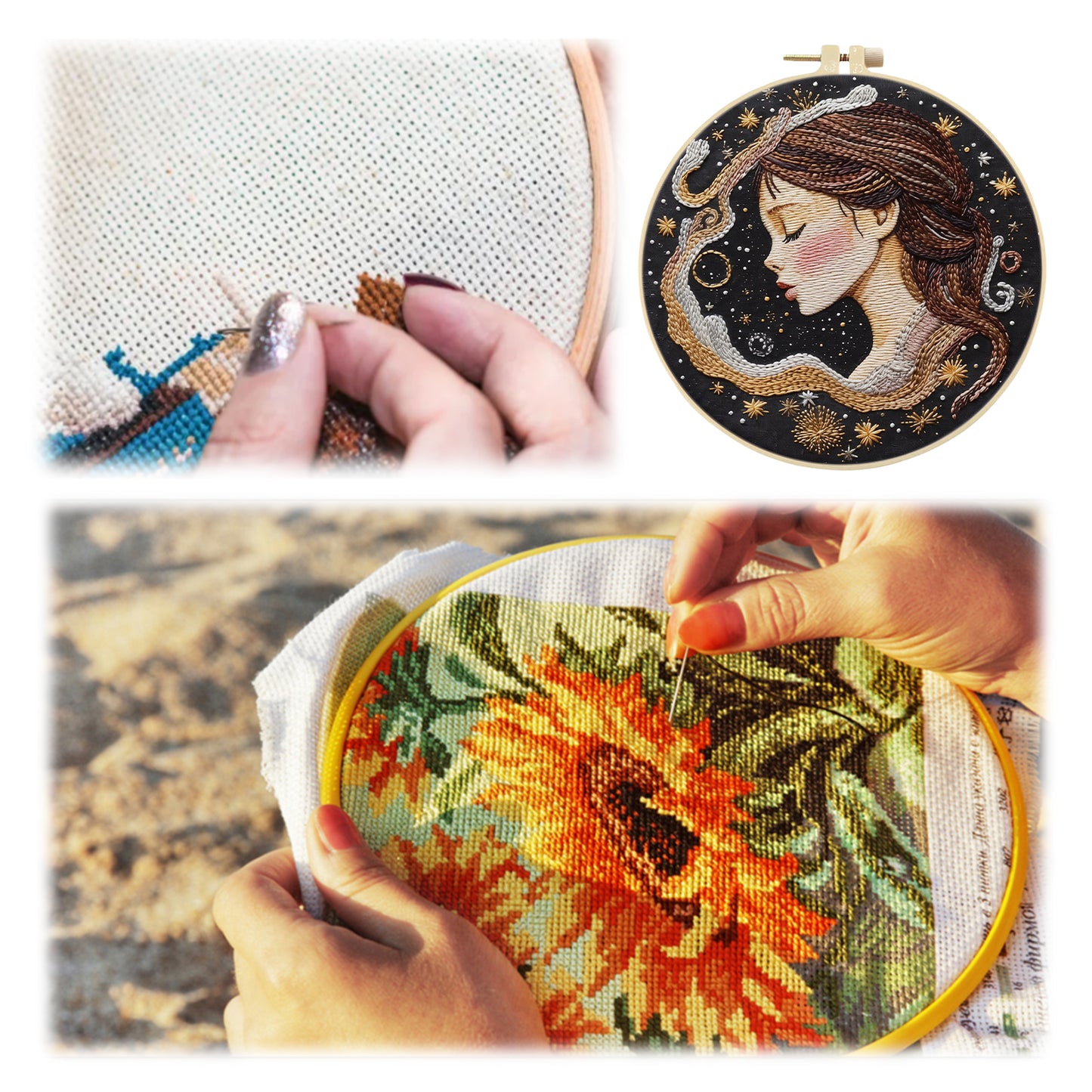 Star Girl - DIY Embroidery Cross Stitch Kit with Pattern Cotton Threads Needles Hoop 30x30CM/11.81x11.81in